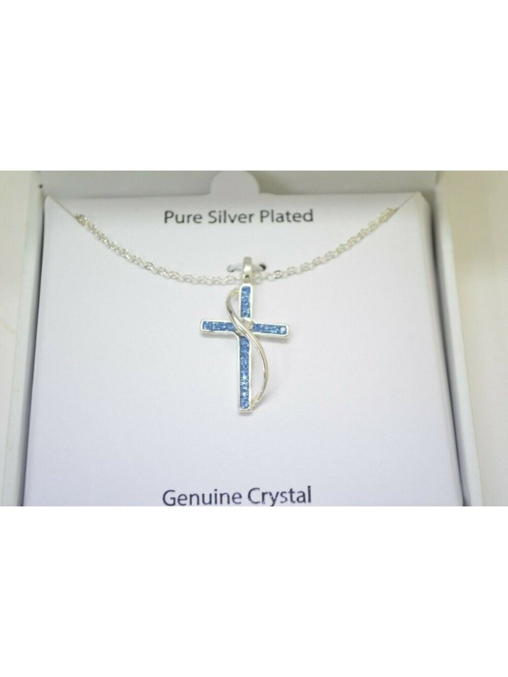 Silver Plated Crystal Necklace Blue Cross Pendant Sophistication Jewelry